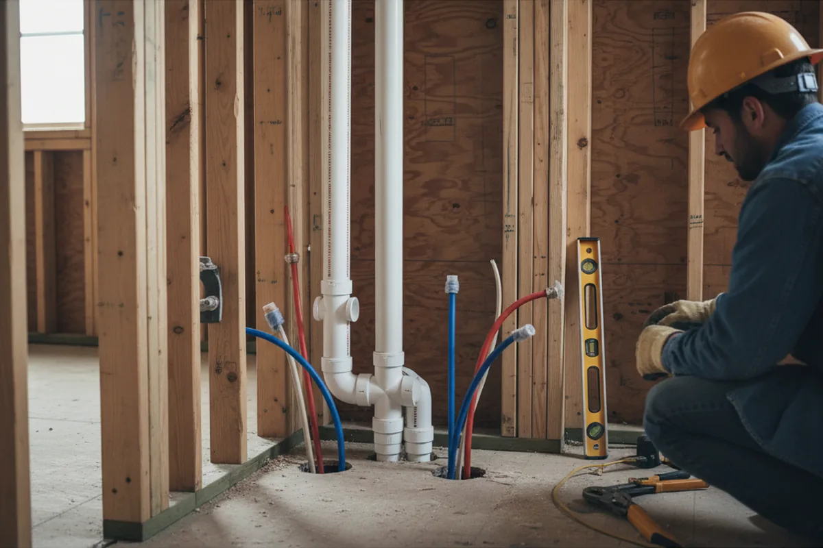 Drain and supply rough-in during Leak Detection in Massena